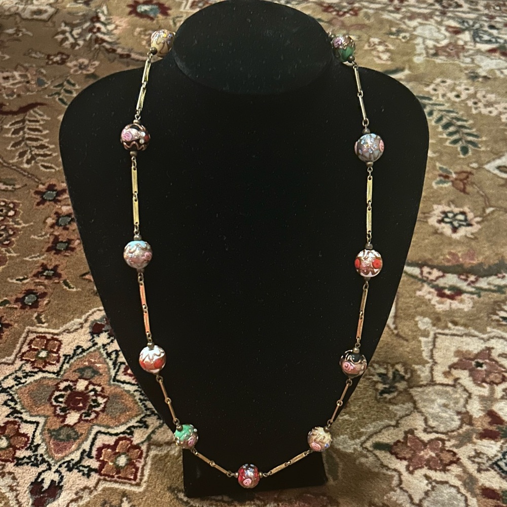 Gorgeous Vintage/Antique Italian Venetian Wedding Cake Art Glass Necklace 26”